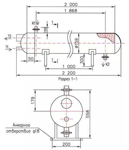 Кожухотрубный теплообменник КС 150-2-8×0,8-6, Ру25/6, AISI 304