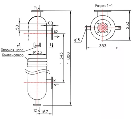 Кожухотрубный теплообменник КС 130-1,5СК-8×0,8-2,97, Сталь 20