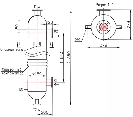 Кожухотрубный теплообменник КС 150-2-8×0,8-6,0, Ру16, Сталь 20