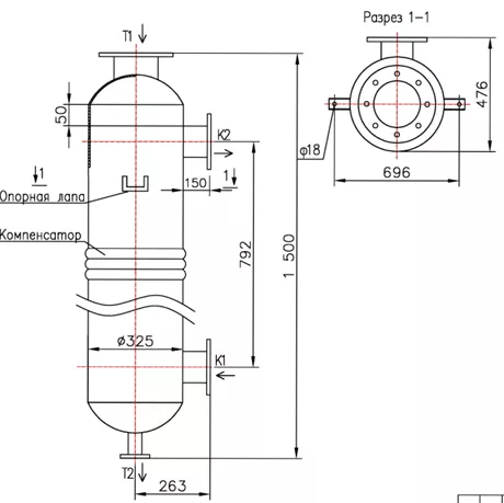 Кожухотрубный теплообменник КС 300-1СК-8×0,8-19,0