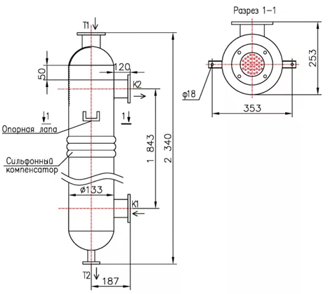 Кожухотрубный теплообменник КС 130-2-8×0,8-3,96, Ру10/6, 5,96 м²