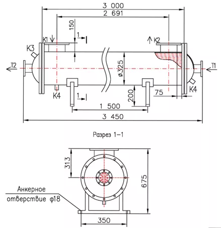 Кожухотрубный теплообменник КС 300-3-8×0,8-41,4, AISI 304