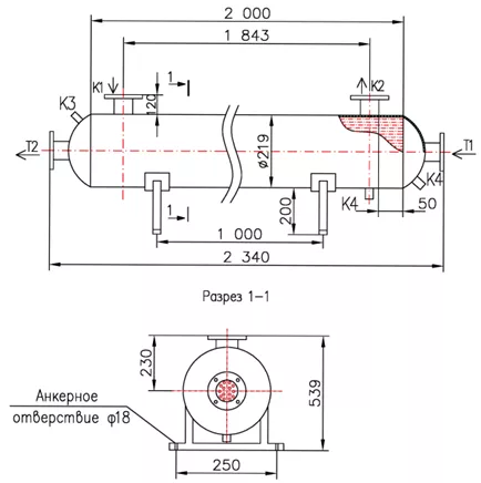 Кожухотрубный теплообменник КС 200-2-8×0,8-12,0, Ру10/6, AISI 304