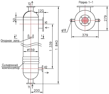 Кожухотрубный теплообменник КС 150-1,5СК-8×0,8-4,5, Ру10