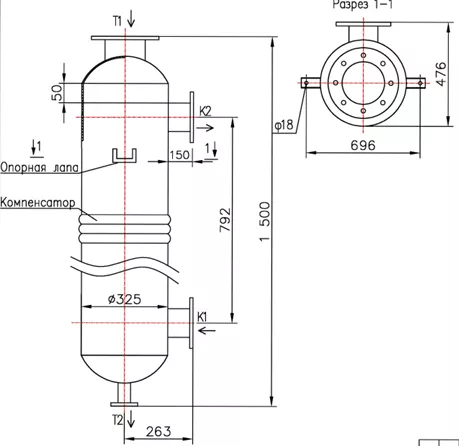 Кожухотрубный теплообменник КС 300-1СК-8×0,8-19,0, Сталь 20