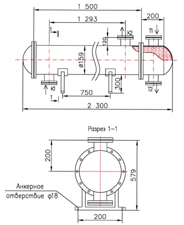 Кожухотрубный теплообменник КС 150-1,5-8×0,8-4,5, Ру40, AISI 321