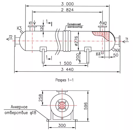 Кожухотрубный теплообменник КС 270-3-8×0,8-24,0, решётка AISI 304