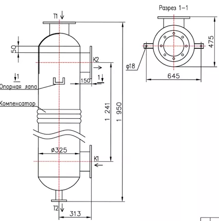 Кожухотрубный теплообменник КС 300-1,5СК-8×0,8-20,7, Сталь 20