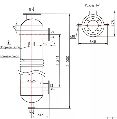 Кожухотрубный теплообменник КС 300-1,5СК-8×0,8-20,7, Ру16